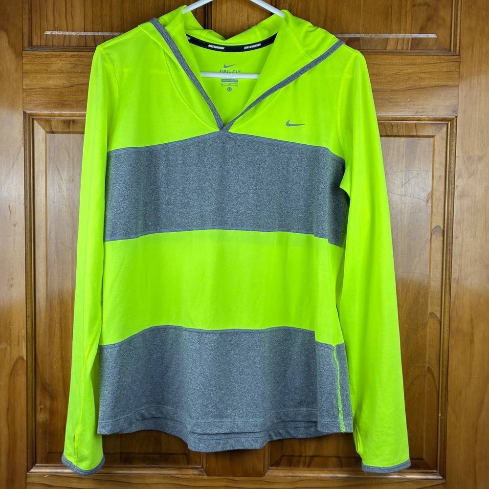 Nike Running Dri-FIT Hoodie Womens XL Neon Yellow High Visibility Pullover